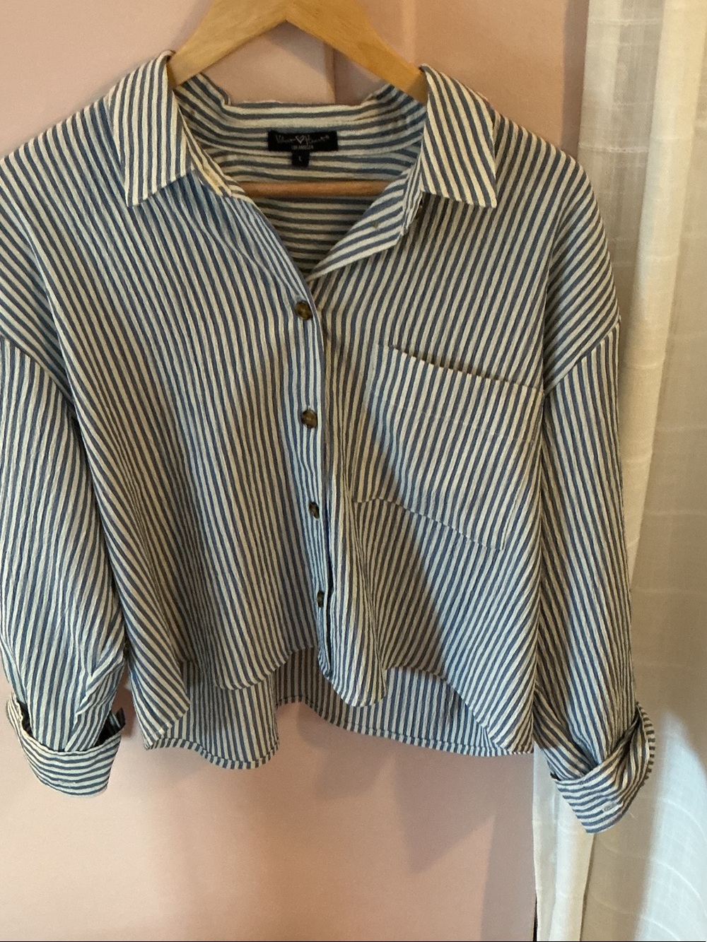 Velvet Heart Blue and White Striped Button-Up Blouse